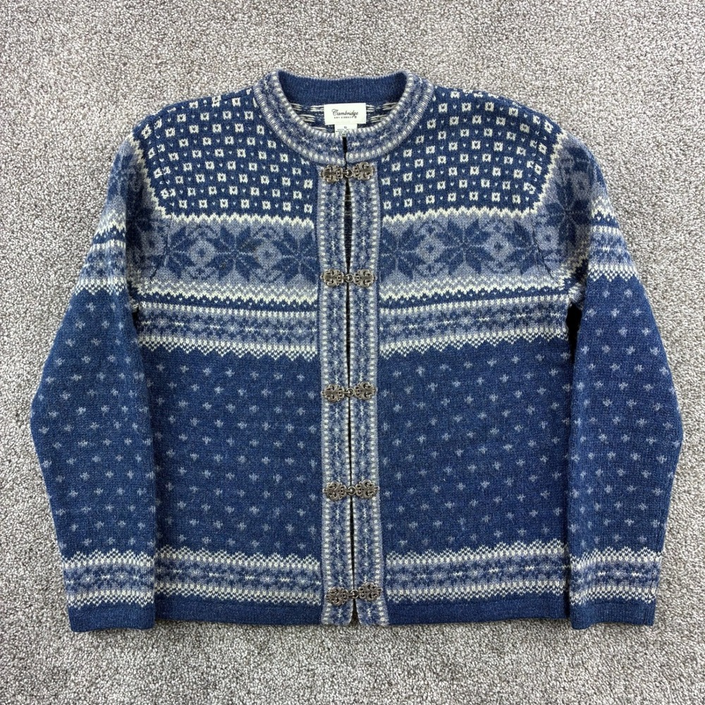 Vintage Cambridge Dry Goods Cardigan Sweater Women's S Blue Wool Nordic Clasp